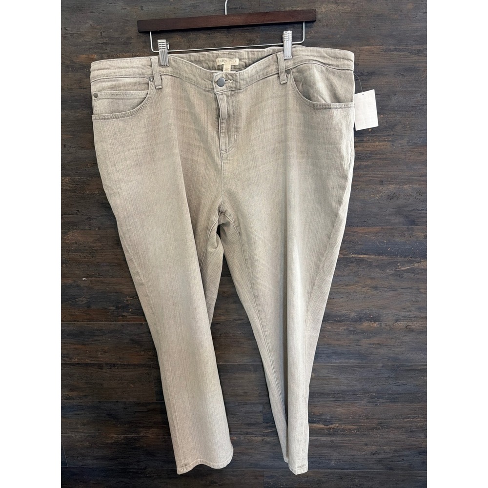 Eileen Fisher Woman 22W Organic Cotton Stretch Straight Leg Jeans Taupe F16BD
